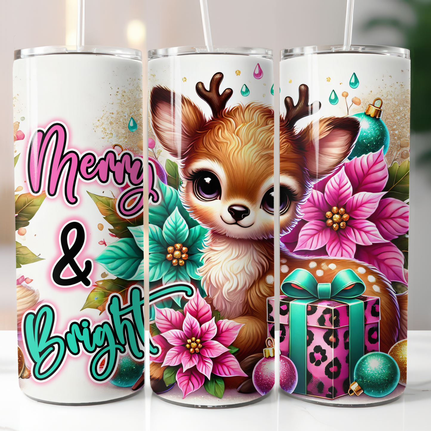 Merry and Bright Reindeer Sublimation Transfer