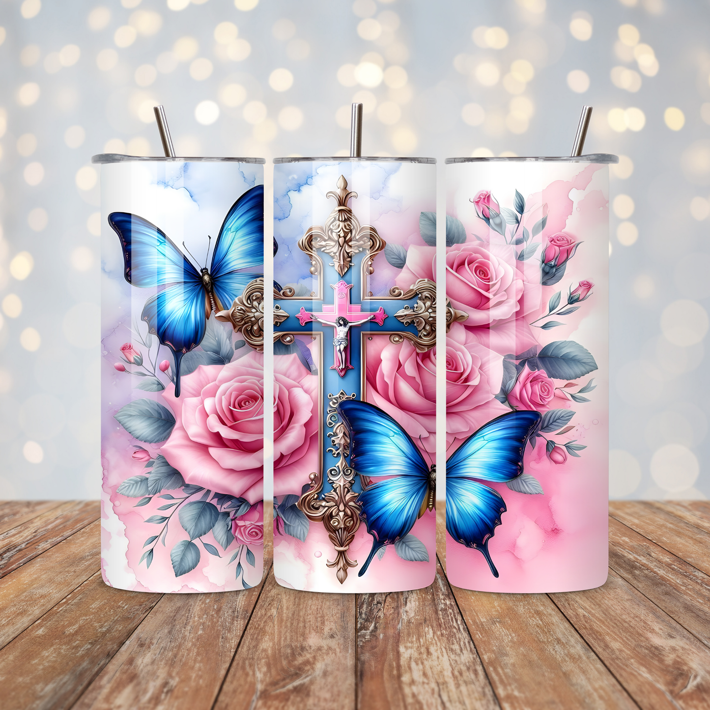 Blue Butterfly and Cross Sublimation Transfer