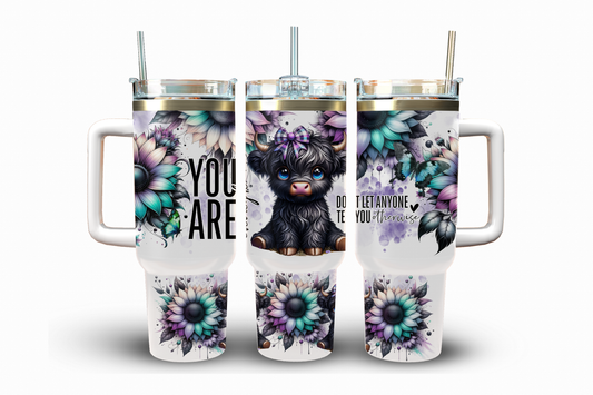 You Are Enough Black Highland Cow Sublimation Transfer, 40 oz.