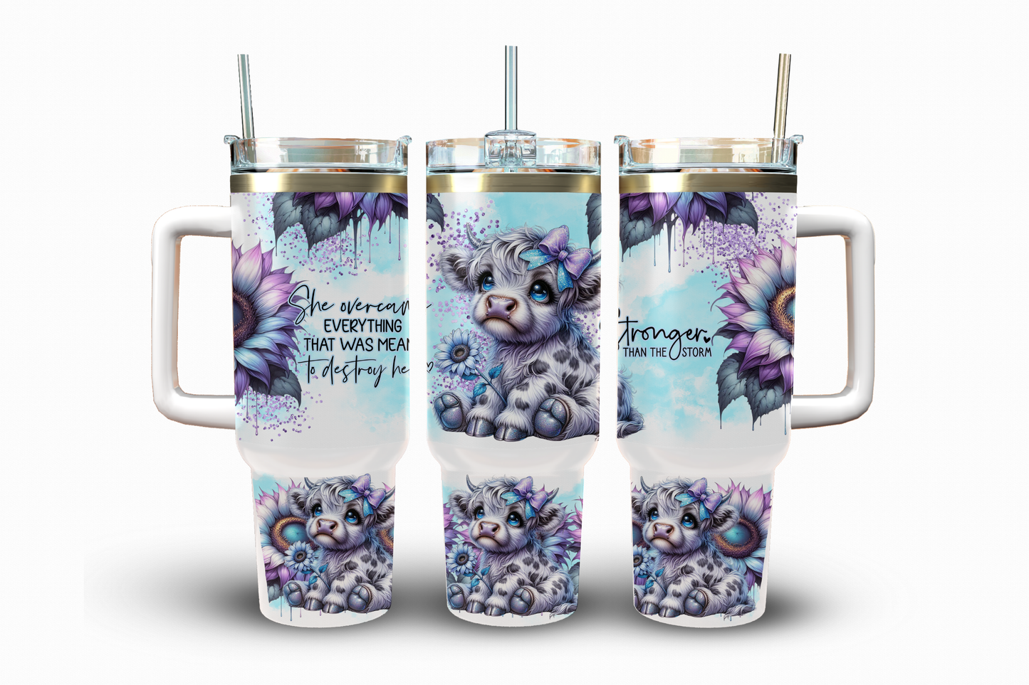 She Overcame Highland Cow Sublimation Transfer, 40 oz.