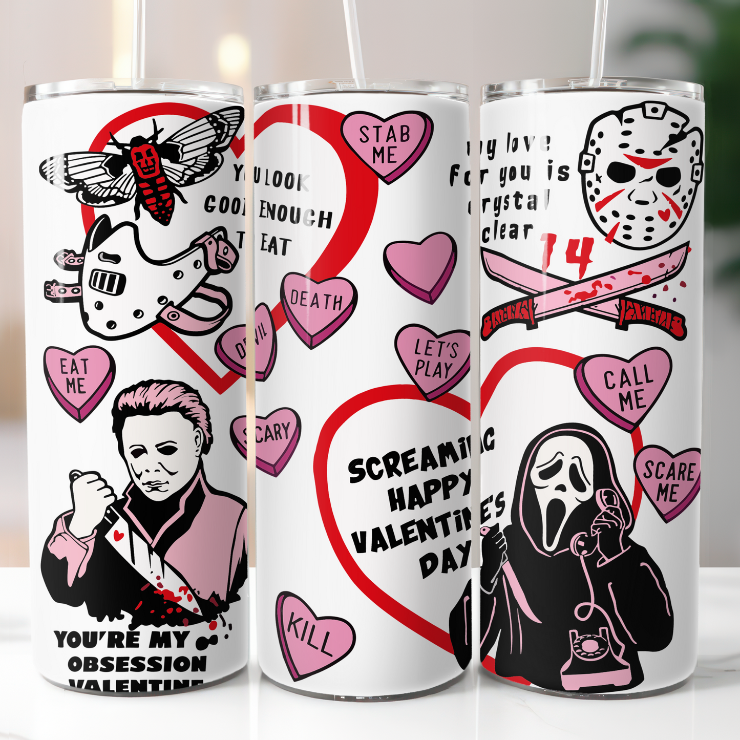 Horror Valentine's Day, Sublimation, Ready to Print, Ready To Press, Print Out Transfer, 20 oz, Skinny Tumbler Transfer, NOT A DIGITAL