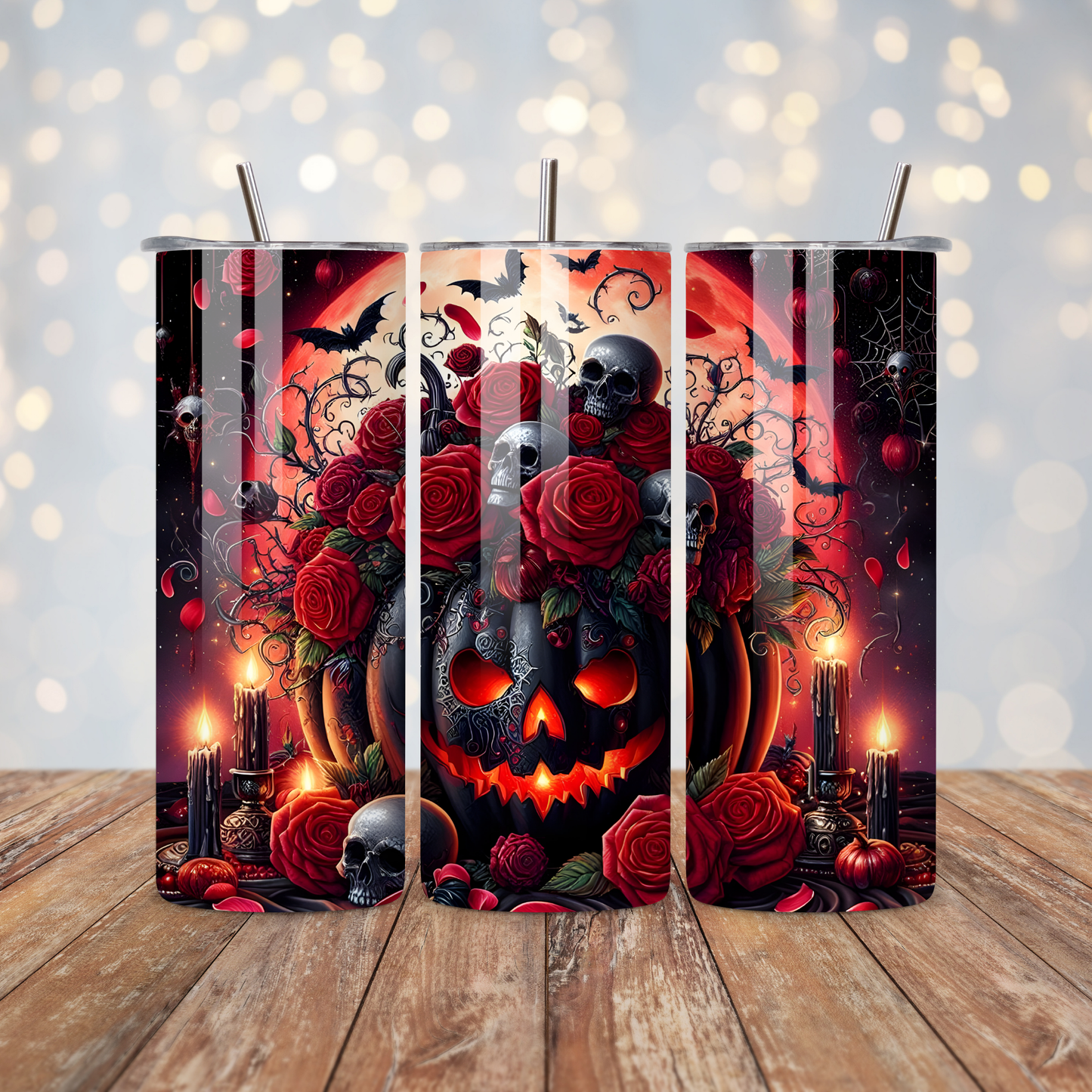 Black Pumpkin Red Roses Sublimation Transfer