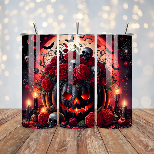 Black Pumpkin Red Roses Sublimation Transfer