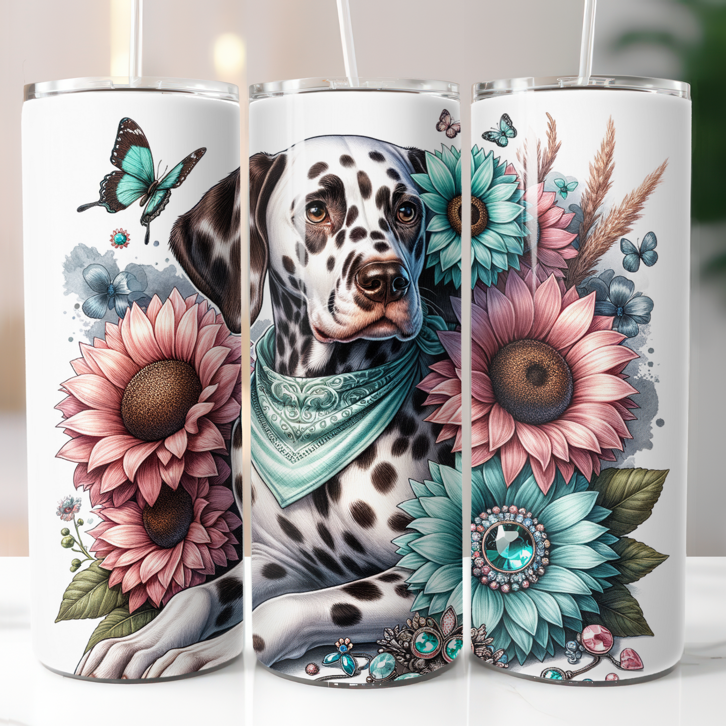 Dalmatian Pastel Sunflowers, Sublimation Prints