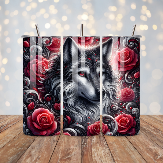 Black Wolf Roses Sublimation Transfer