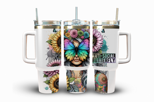 Anti-Social Butterfly Sublimation Transfer, 40 oz.