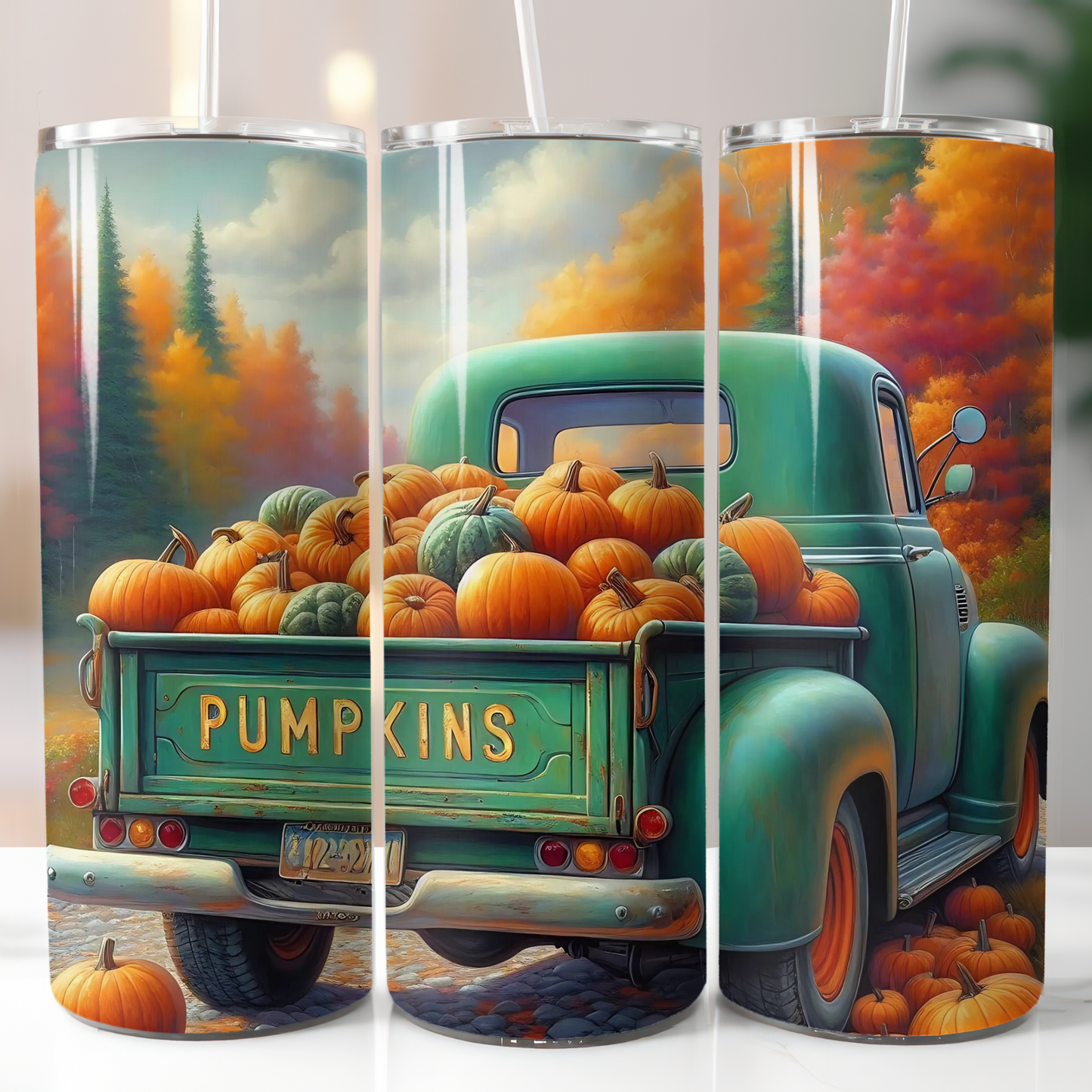 Blue Truck with Pumpkins