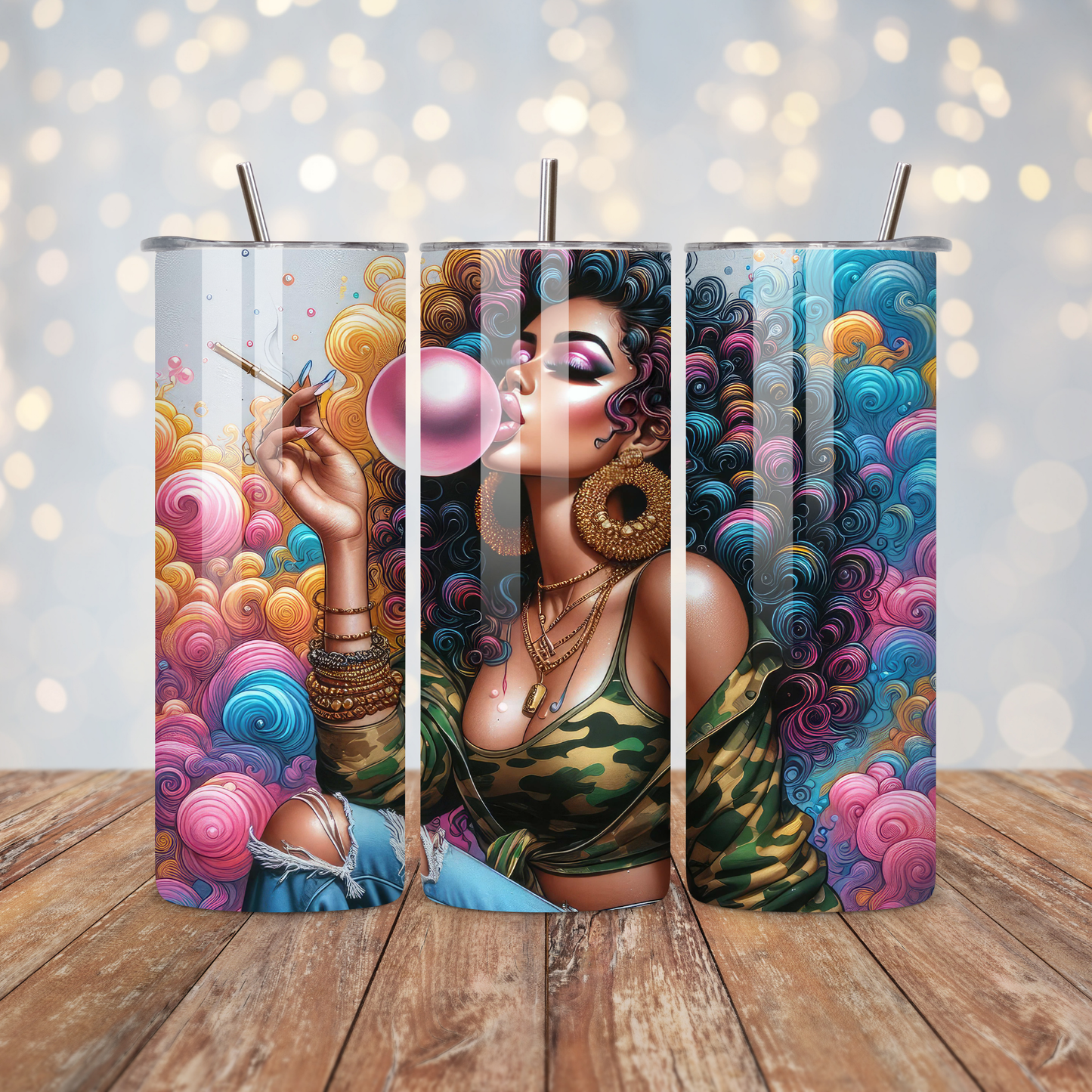 Black Woman Pink Bubble Sublimation Transfer
