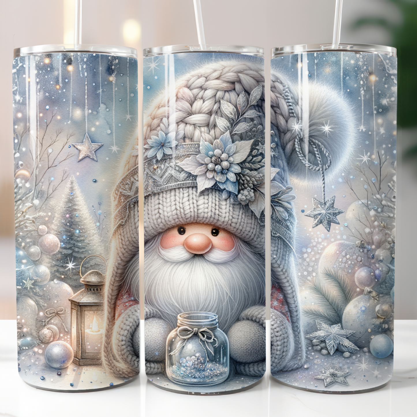 Silver Christmas Gnome with Glass Jar