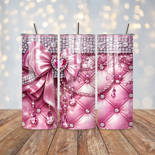 Pink Glitter Heart Gem Coquette Bow Sublimation Transfer