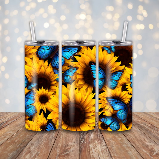 Sunflower Blue Butterflies Sublimation Transfers