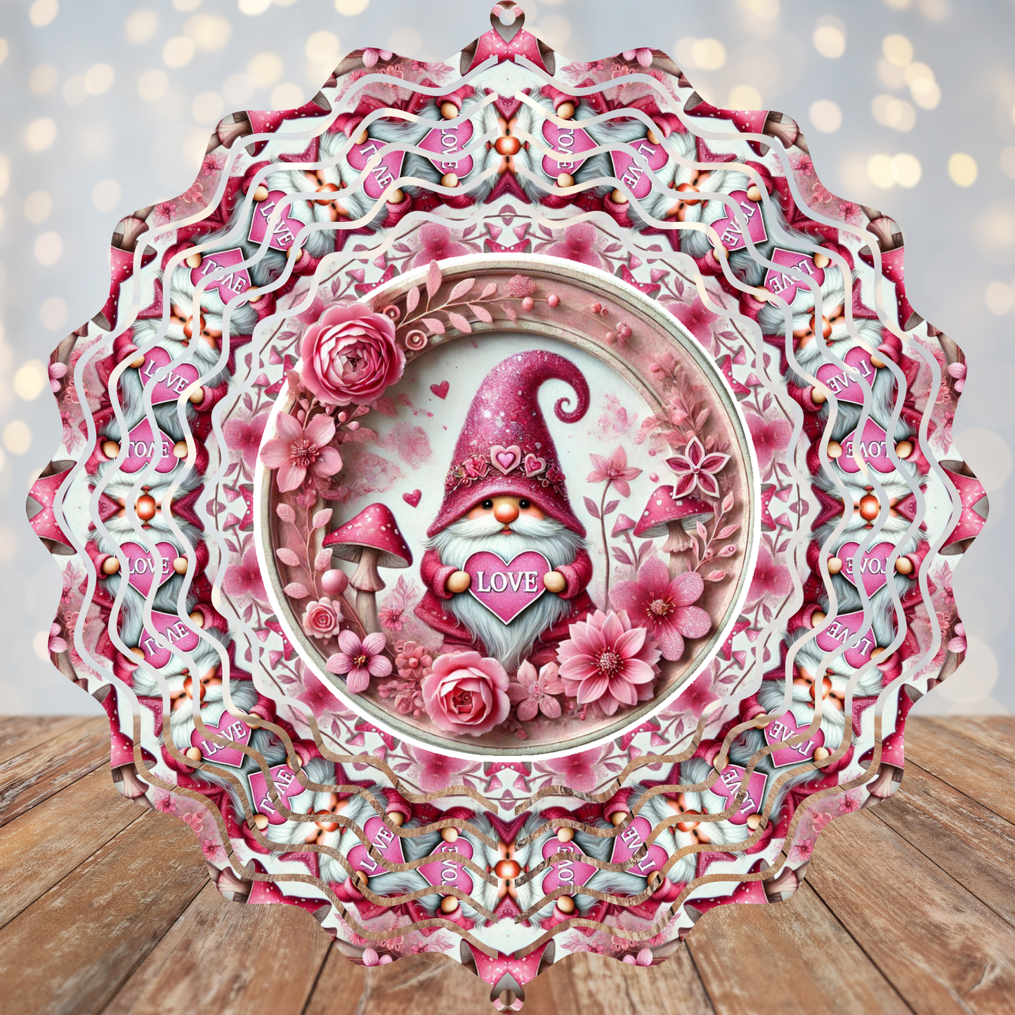 Love Pink Gnome Wind Spinner