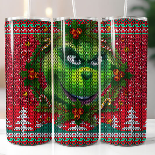 Knitted Christmas Grinch Sublimation, Ready to Print, Ready To Press, Print Out Transfer, 20 oz, Skinny Tumbler Transfer, NOT A DIGITAL