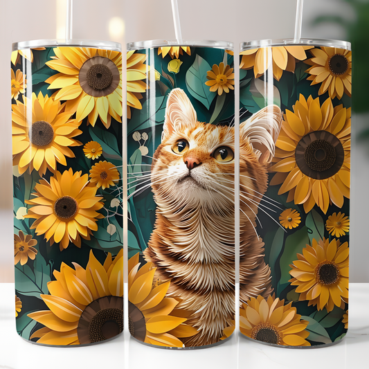 Sunflower Cat, Sublimation, Ready to Print, Ready To Press, Print Out Transfer, 20 oz, Skinny Tumbler Transfer, NOT A DIGITAL