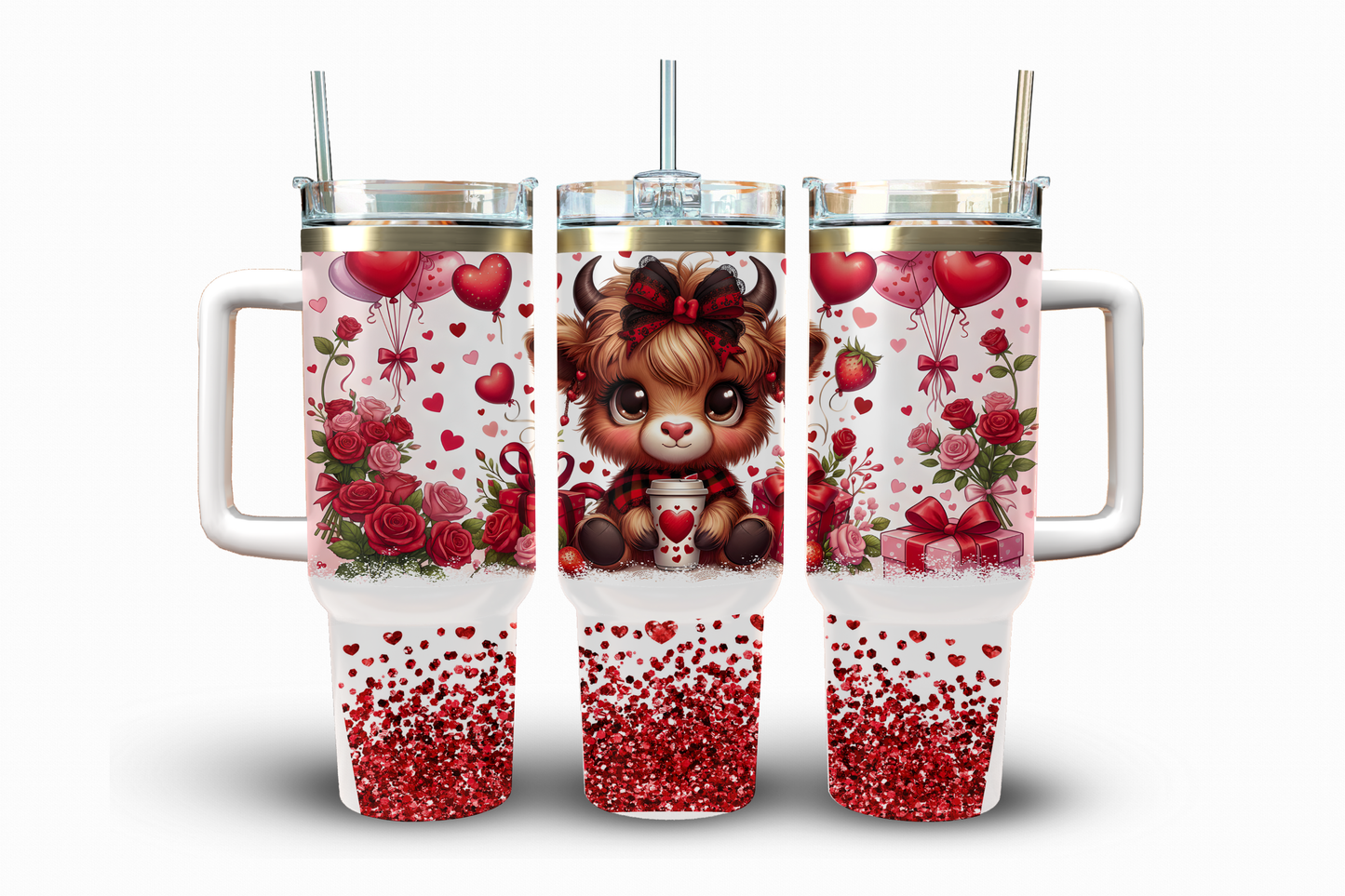 Highland Cow Valentine's Day Sublimation Transfer, 40 oz.