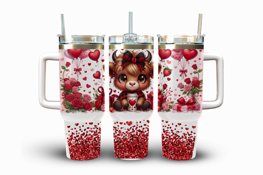 Highland Cow Valentine's Day Sublimation Transfer, 40 oz.