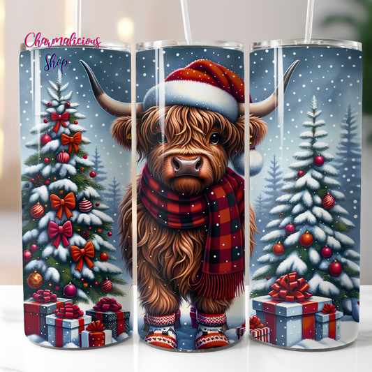 Highland Cow Christmas, Sublimation, Ready To Press, Print Out Transfer, 20 oz, Skinny Tumbler Transfer, NOT A DIGITAL