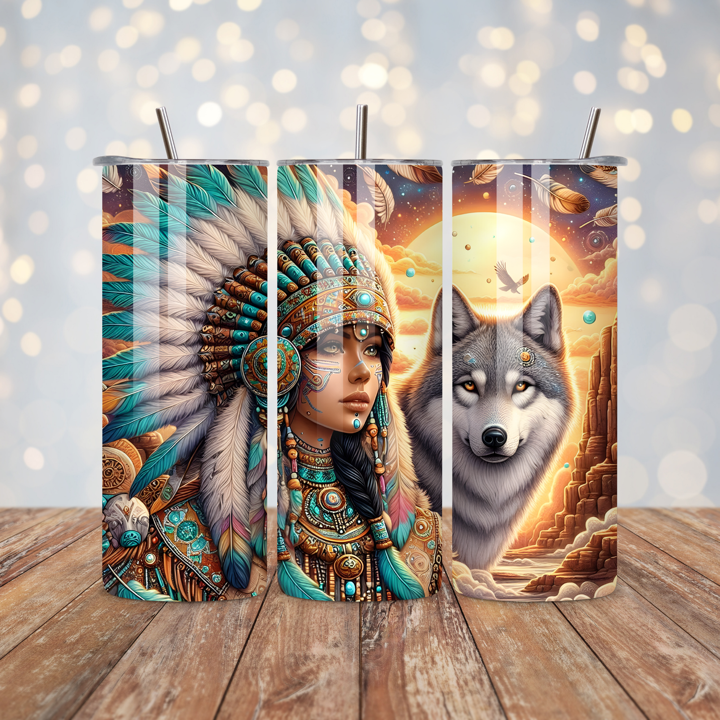 Indigenous Woman Wolf Sublimation Transfer