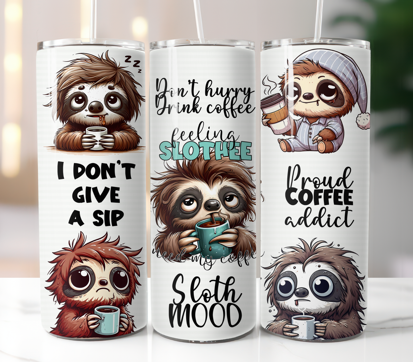 Funny Sloth Coffee, Sublimation Prints