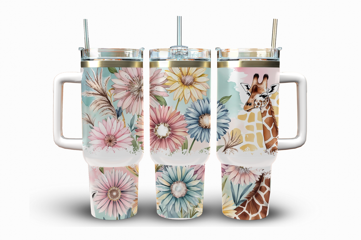 Giraffe Pastel Daisies Sublimation Transfer, 40 oz.
