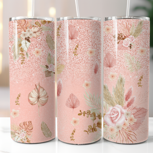 Boho Pink Flowers, Sublimation, Ready to Print, Ready To Press, Print Out Transfer, 20 oz, Skinny Tumbler Transfer, NOT A DIGITAL