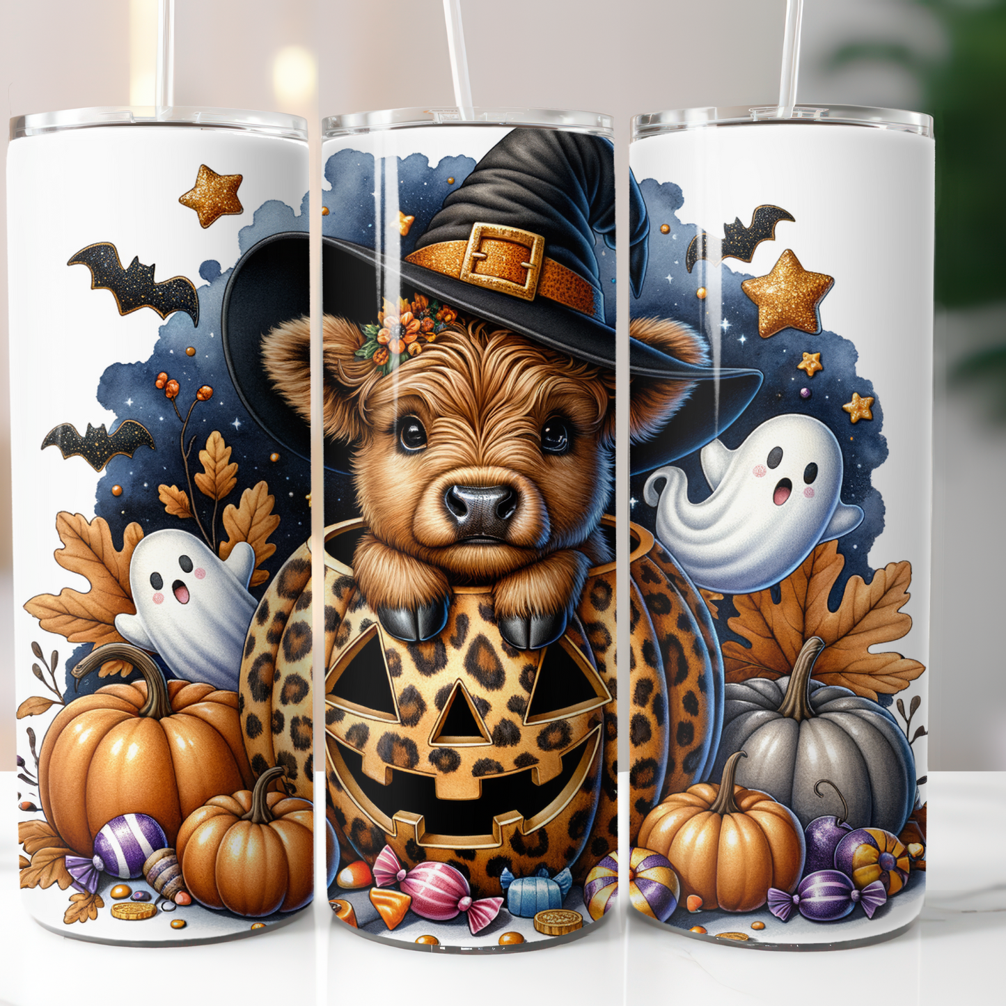 Halloween Highland Cow Leopard Pumpkin, Sublimation Prints