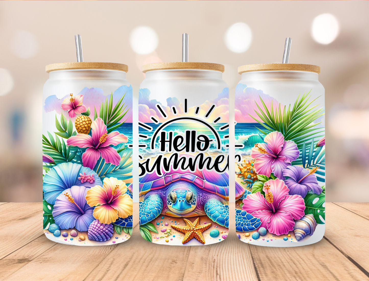 Hello Summer Sea Turtle Libbey Glass Transfer