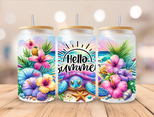 Hello Summer Sea Turtle Libbey Glass Transfer