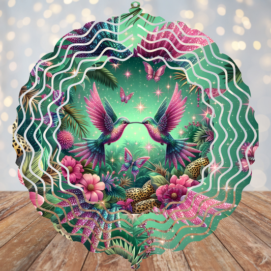 Pink and Green Hummingbird Wind Spinner