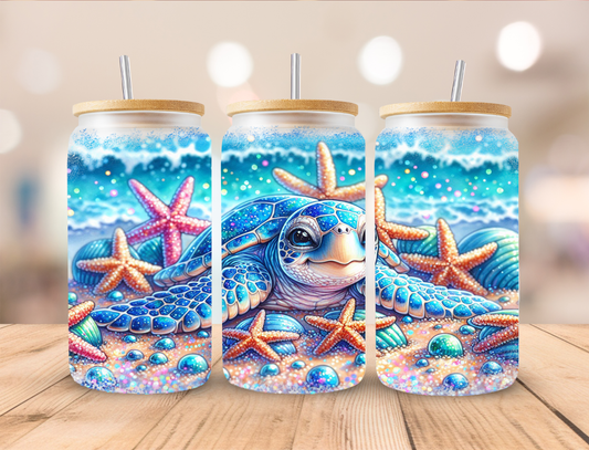 Sea Turtle Star Fish Libbey Glass Transfer