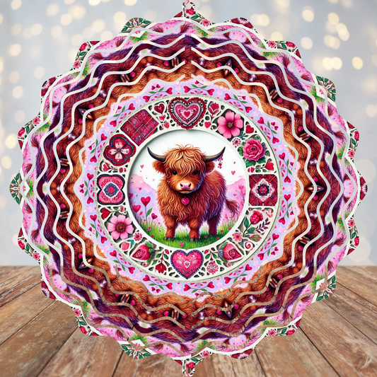 Valentine Highland Cow Wind Spinner