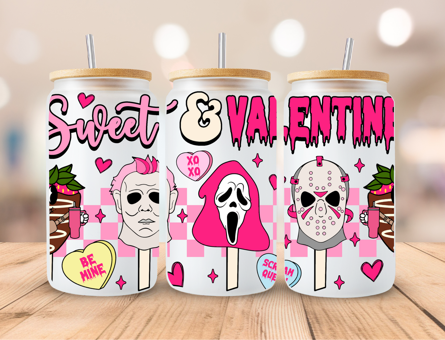 Horror Valentine, Sublimation, Ready to Print, Ready To Press, Print Out Transfer, 16 oz Libbey Glass Transfer, NOT A DIGITAL