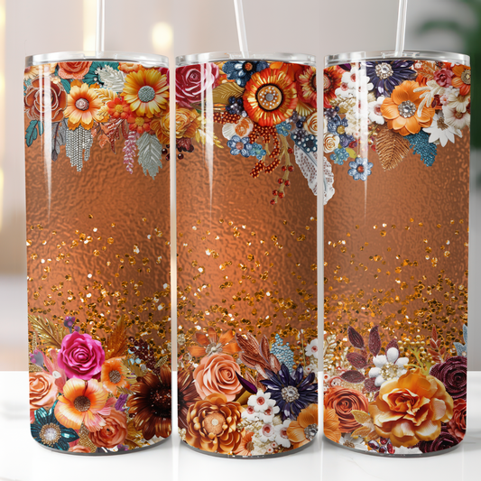 Fall Glitter Flowers, Sublimation, Ready to Print, Ready To Press, Print Out Transfer, 20 oz, Skinny Tumbler Transfer, NOT A DIGITAL