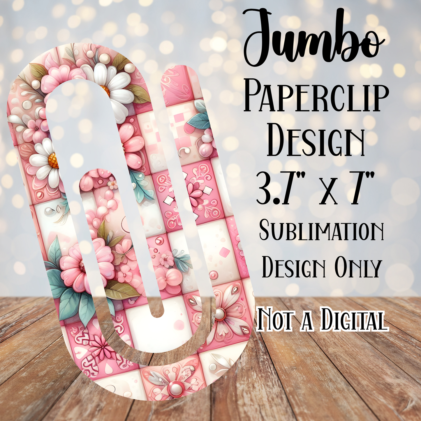 Pink Floral Jumbo Paperclip Sublimation Transfers