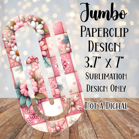 Pink Floral Jumbo Paperclip Sublimation Transfers
