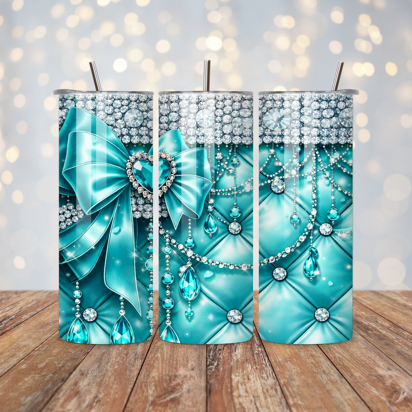 Blue Glitter Heart Gem Coquette Bow Sublimation Transfer