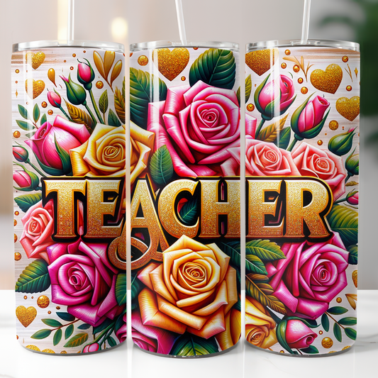 Teacher Pink Flowers, Sublimation Transfer