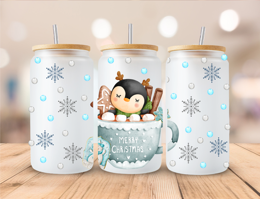 Christmas Penguin, Sublimation, Ready to Print, Ready To Press, Print Out Transfer, 16 oz Libbey Glass Transfer, NOT A DIGITAL