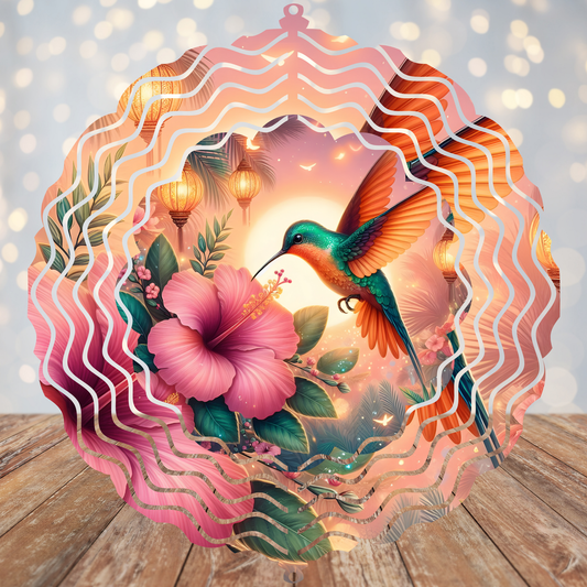 Green and Orange Hummingbird Wind Spinner Sublimation Transfer