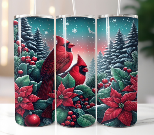 Christmas Red Cardinal and Carnations Sublimation Transfers
