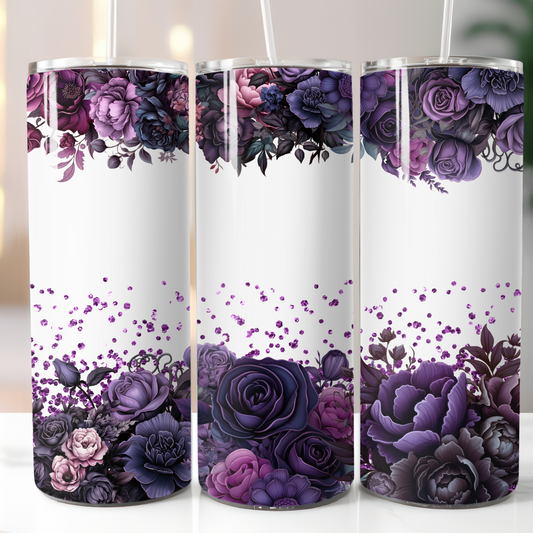 Purple Black Glitter Flowers, Sublimation, Ready to Print, Ready To Press, Print Out Transfer, 20 oz, Skinny Tumbler Transfer, NOT A DIGITAL