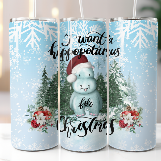 Hippopattmus Christmas , Sublimation, Ready To Press, Print Out Transfer, 20 oz, Skinny Tumbler Transfer, NOT A DIGITAL