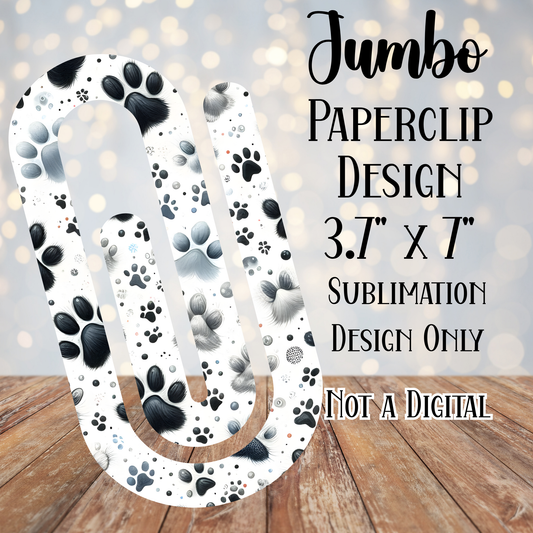 Black and White  Dog Paws Jumbo Paperclip Sublimation Transfers