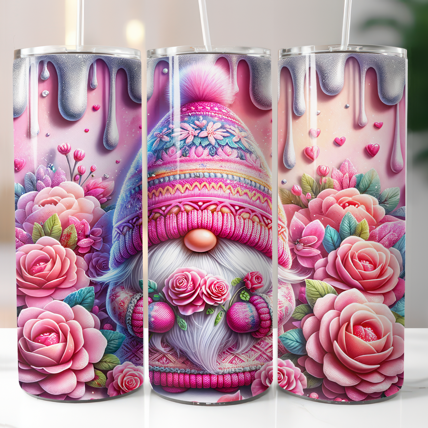 Pink Gnome Roses, Sublimation Transfer