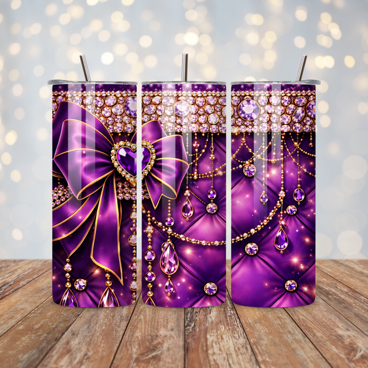 Purple Glitter Heart Gem Coquette Bow Sublimation Transfer
