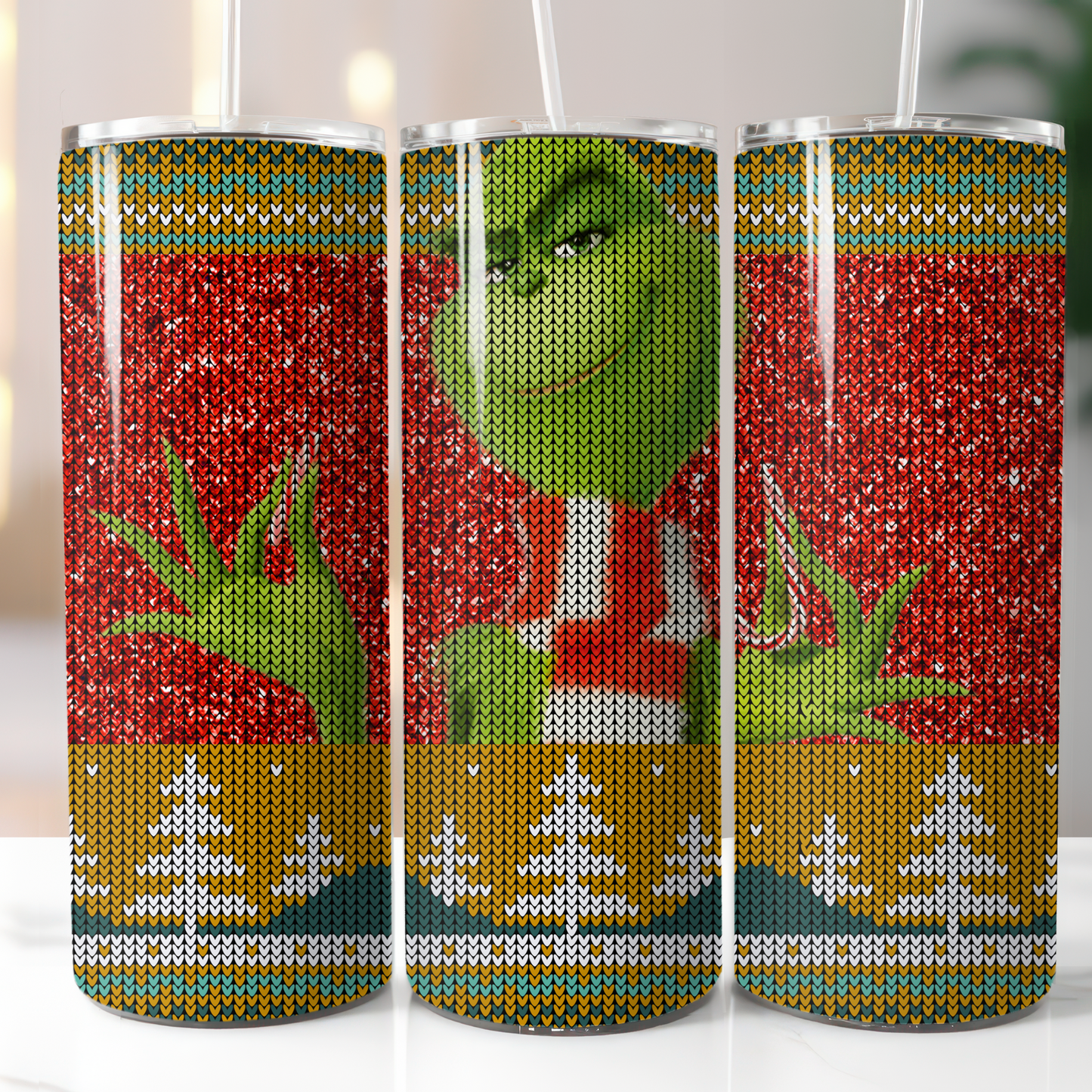 Knitted Christmas Grinch Sublimation, Ready to Print, Ready To Press, Print Out Transfer, 20 oz, Skinny Tumbler Transfer, NOT A DIGITAL