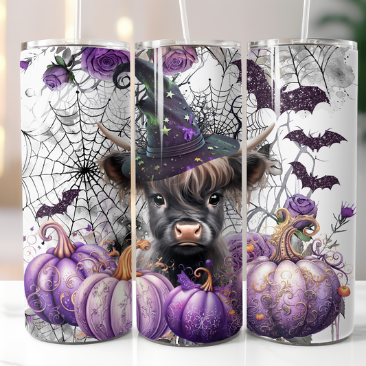Halloween Highland Cow, Sublimation, Ready To Press, Print Out Transfer, 20 oz Skinny Tumbler Transfer, NOT A DIGITAL