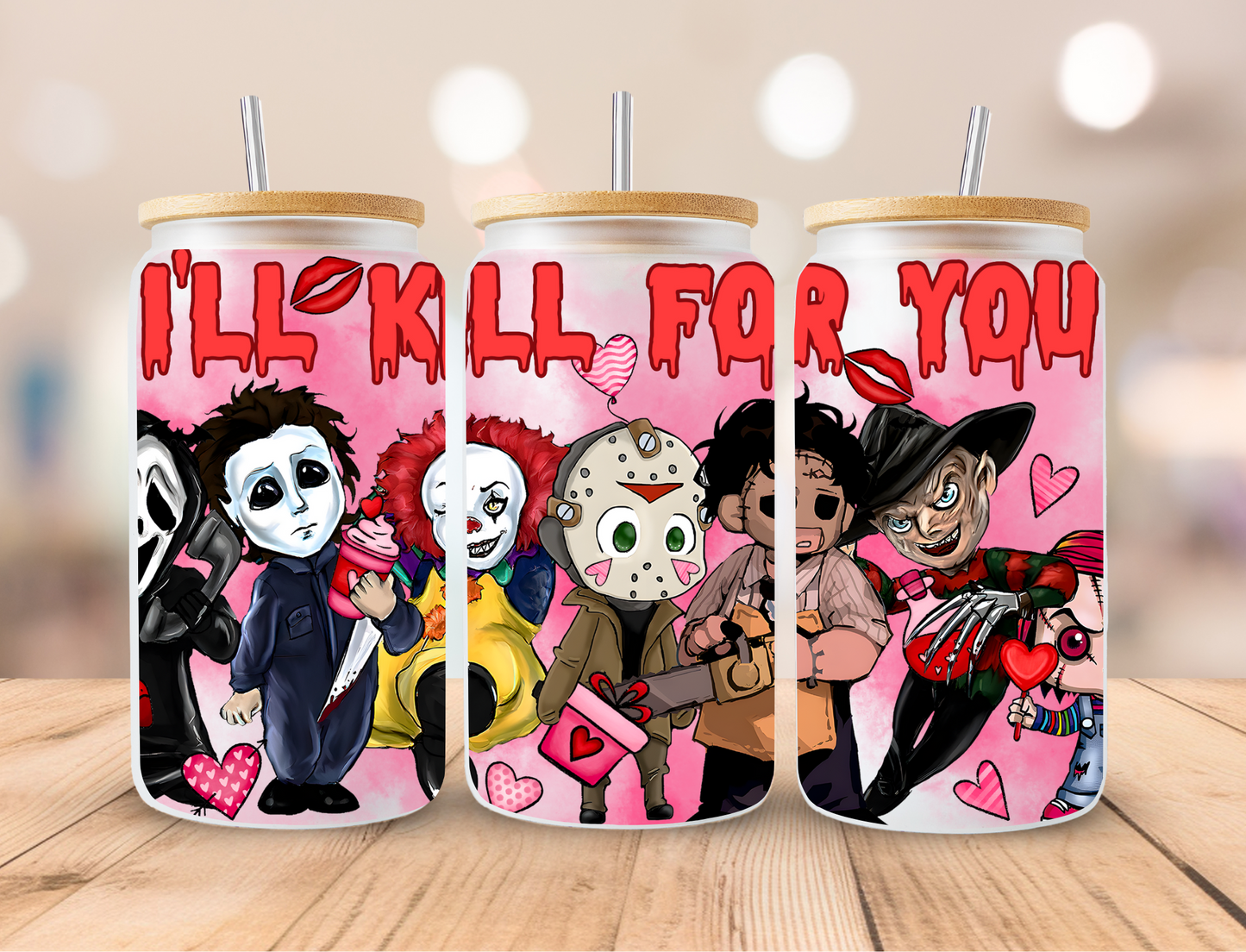 Horror Valentine, Sublimation, Ready to Print, Ready To Press, Print Out Transfer, 16 oz Libbey Glass Transfer, NOT A DIGITAL