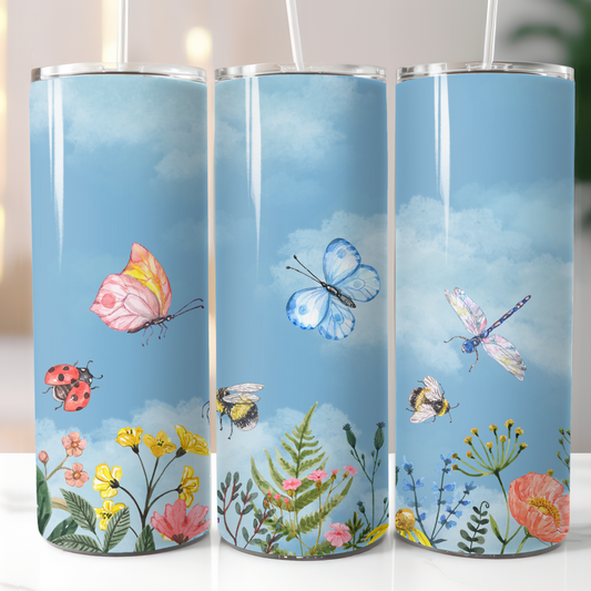 Floral Butterflies Bees, Sublimation, Ready to Print, Ready To Press, Print Out Transfer, 20 oz, Skinny Tumbler Transfer, NOT A DIGITAL