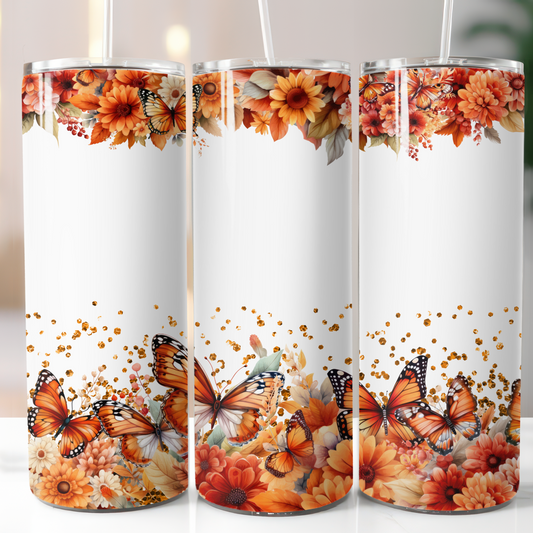 Fall Glitter Flowers, Sublimation, Ready to Print, Ready To Press, Print Out Transfer, 20 oz, Skinny Tumbler Transfer, NOT A DIGITAL